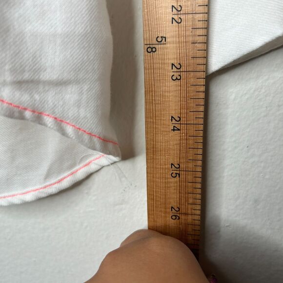 Zara Off White Hot Pink Stitching Button Down Long Sleeve Collared Shirt Large - Picture 7 of 10